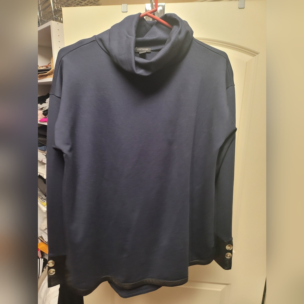 Ann Taylor funnel neck shirt with leather trim
